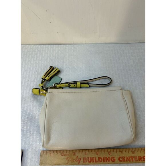 Coach wristlet 9"x6" color block beige yellow blue (pen mark) - Picture 5 of 8